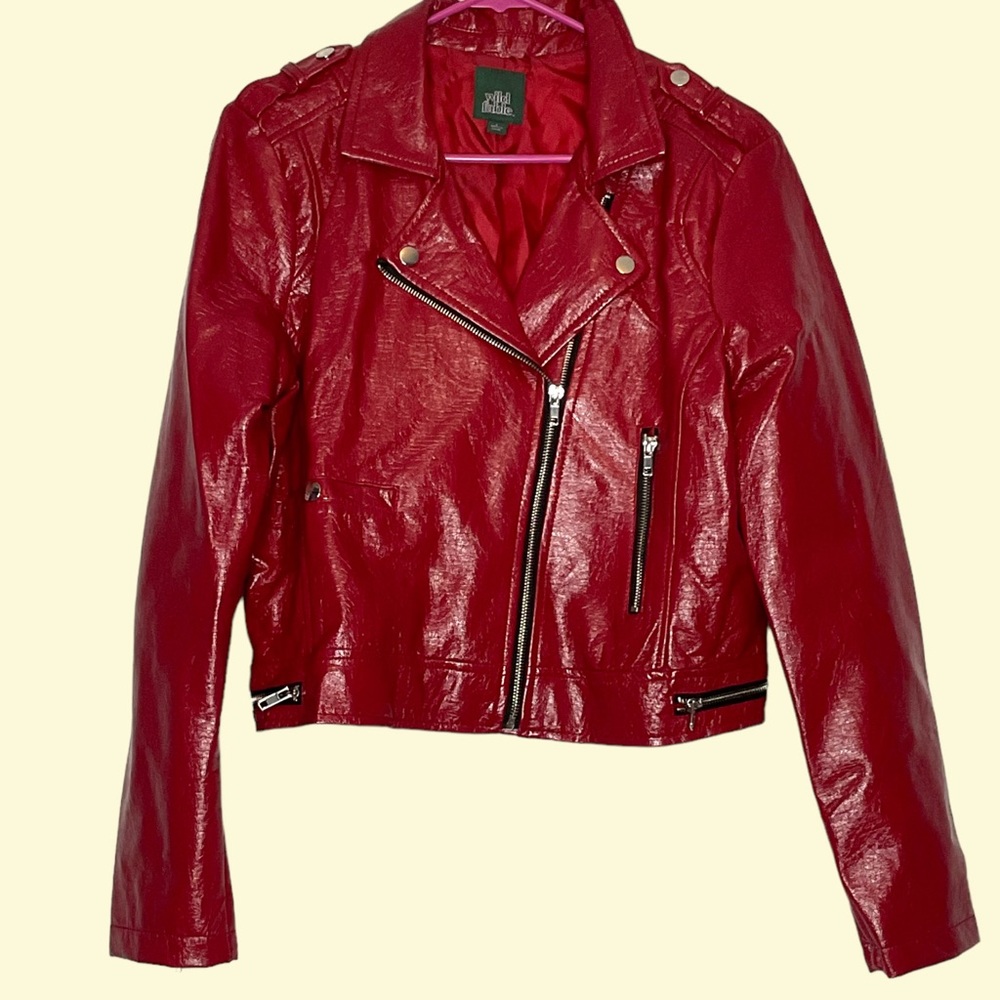 Red Faux Patent Leather Motorcycle Jacket - Wild Fable/Target - Size L Juniors